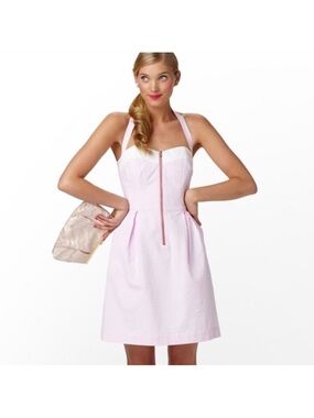 Pink and White Seersucker Halter Dress